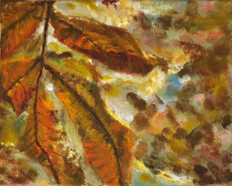 oil painting close up of translucent leaves